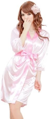 USAMZ909 New Pink Satin fashion Kimono robe sexy underwear With Satin Waistband Ladies High Quality Sleepwear Dress Free Size by USAMZ909