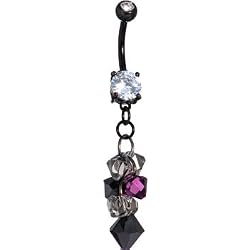 Handcrafted Austrian Crystal Midnight Cascade Titanium Belly Ring