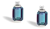 14K White Gold Emerald-cut Created Alexandrite and Diamond Earrings