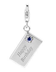 Sterling Silver Birthday Card Traditional Charm with Natural Sapphire September Birthstone Lobster Clasp, Best Gift for Your Wife, Mom, Friends