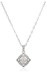 Sterling Silver Diamond-Accent Pave Square Pendant Necklace, 18"