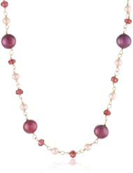 14k Gold-Filled Linked Wine Colored Freshwater Cultured Pearls, Pink Pearls and Garnet Clasp Necklace, 17"