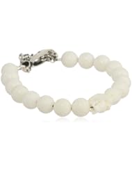 King Baby 10 mm White Coral Bead White Skull and Silver Clasp Bracelet, 8.75"