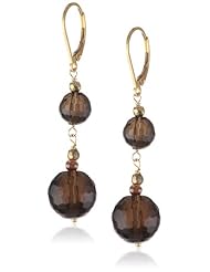 Faceted Smokey Quartz Drop Earrings with Pyrite Rondelle and Gold Plated Sterling Silver Lever Backs