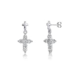 Sterling Silver 925 Cubic Zirconia CZ X-Small Cross Dangle Earrings