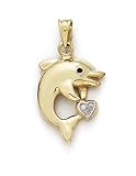 14k Large Dolphin Heart Pendant