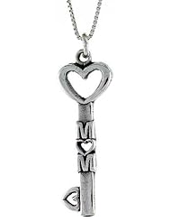 Sterling Silver Love Mom Pendant, 1 1/2 inch (40 mm) Long.