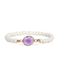 Single Detail Page Misc: Bone Stackable Bracelet with Semi Precious Amethyst Stone and Gold Beads - Jaimie Nicole