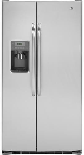 GE GSHS6LGZSS 25.4 cu. ft. Side by Side Refrigerator with 3 Adjustable Glass Shelves, 2-Stack Crisper Drawers, Adjustable ClearLook Door Bins, In-Door Can Rack and External Water/Ice Dispenser: Stainless Steel