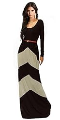 Rayon/Spandex Empire   Waistline Long Sleeves Chevron Print Zig Zag Maxi Dress 