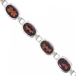 Oval Garnet Link Bracelet in 14K White Gold Bezel Set Safety Clasp - 7 Inch