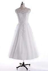 Tea Length Lace Sheer Scoop Neck  Dress