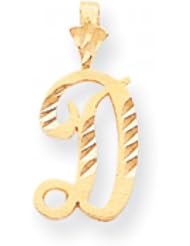 10k Yellow Gold Diamond-cut Grooved Initial D Charm