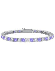 Created Tanzanite and Cubic Zirconia Prong Set 10K White Gold Tennis Bracelet 5.00 CT TGW
