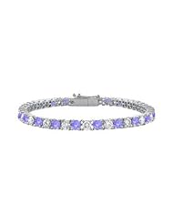 Sterling Silver Round Created Tanzanite and Cubic Zirconia Tennis Bracelet 4.00 CT TGW