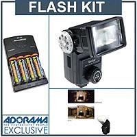 Vivitar 285HV Non-Dedicated Shoe Mount Flash - Basic Outfit with 4 NiMH Batteries, Charger, Sto-Fen Omni-Bounce Flash Diffuser