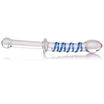 Don Wand Curved Real Tip Glass Pleasure Wand with Handle, Blue Swirl