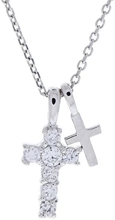 Reuell White Gold Plated Sterling Silver "Delilah" Double Cross Necklace