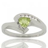 Solid 10KT White Gold Bypass Ring Green Peridot Diamond