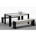 elegante Tischgruppe in modernem Design inklusive zwei Sitzb�nke - Farbausf�hrung: Weiss/Schwarz