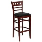 HERCULES American Back Wood Restaurant Bar Stool - Black Vinyl Seat, Mahoga ....