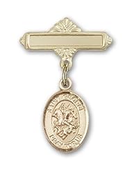 14K Gold Baby Badge with St. George Charm and Polished Badge Pin
