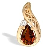 14K Yellow Gold Genuine Pear Garnet and Diamond Pendant