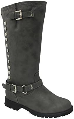 Lindy-07 Girls Boots with Studs and Color Back Zipper Gray 10