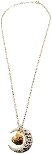 I Love You to the Moon and Back Sister Silvertone Goldtone 20 inch Necklace 760.5