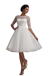 Knee Length Short Bateau Neck Elbow Length Sleeves Polyester/Tulle Dots Print Sheer Wedding Dress 