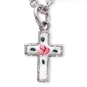 Sterling Silver Cloisonne Cross and 16 Chain Small