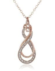 Sterling Silver with Pink Gold Plating 0.05 cttw White Diamond Twist Pendant Necklace (0.05 cttw, H-I Color, I1-I2 Clarity)