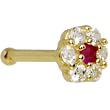 Solid 14KT Yellow Gold Clear Red CZ Flower Nose Bone