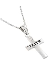 Sterling Silver Rhodium Plated Faith Cz Cross Necklace 16 Inch Plus 2 Inch Adjustable