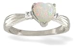 14K White Gold Genuine Heart Opal and Diamond Ring