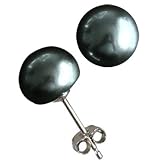 Enhanced Black 7.5-8mm AAAA Cultured Pearl Platinum Overlay CAREFREE Sterling Silver Stud Earrings (LS1B)