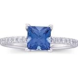 14K White Gold Chatham Created Sapphire & Diamond Ring