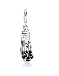 Mothers Special Gift, Sterling Silver Flip-flop Charm with Lobster Clasp Japonica Black Enamel, Width 5/16 Inch, Length 1 1/2 Inch, Weight 3.3g