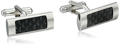Men's Stainless Steel Cuff Links with Carbon Detail