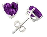All-Natural Genuine 4 mm, Heart Shape Amethyst earrings set in 14k White Gold
