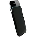 igadgitz echtes Leder Beutel Tasche Schutzhülle Etui Case Hülle Holster in Schwarz für Apple iPhone 4 HD 16gb & 32gb