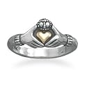 Sterling Silver Claddagh Ring With 14 Karat Gold Heart. Size 5-9