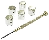 SILVER ALLOY 5 PIECE LOCKABLE ANTI THEFT CAR TYRE VALVE CAPS