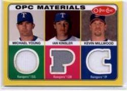 2009 UD O-Pee-Chee Materials #YKM Michael Young / Ian Kinsler / Kevin Millwood - Texas Rangers (Piece of Authentic Jerseys) (Baseball Cards)