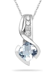 0.10 Cts Diamond & 0.92 Cts Aquamarine Pendant in 14K White Gold