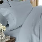 Herringbone Collections 600 Tc 100% Egyptian Cotton Solid Sateen Bed Sheet Set Queen (Blue)