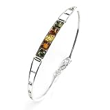 Multicolor Amber and Sterling Silver Adjustable Small Square Bangle, 6.5
