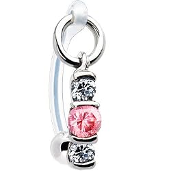 Clear Pink Zirconia Trio Drop Bioplast Intimate Piercing