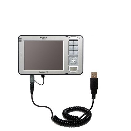 Coiled USB Cable for the Mio 169 with Power Hot Sync and Charge capabilities - uses Gomadic TipExchange Technology