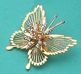 Monet Gold & Crystal Butterfly Pin GOLDTONE